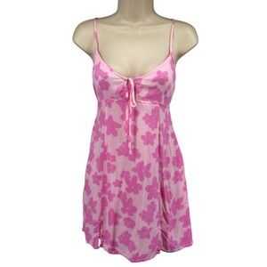 Wild Fable Pink Floral Mini Dress M Tie Front Coquette Sundress Pockets